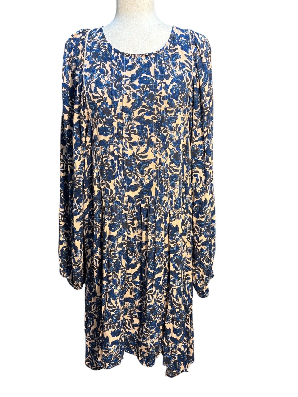 Hinge Blue Floral Boho Babydoll Mini Dress 100% Viscose Cottagecore Size XXL